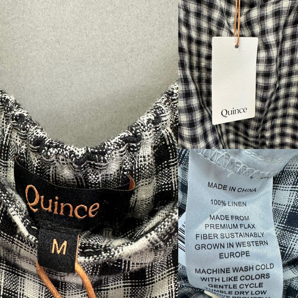 Quince European Linen Square Neck Jumpsuit in‎ Khaki/Black Gingham Medium NWT - Picture 6 of 16